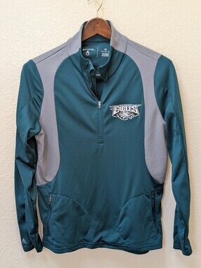 Antigua NFL Philadelphia Eagles 1/4 Zip Pull Over. Size Medium. Green+Gray